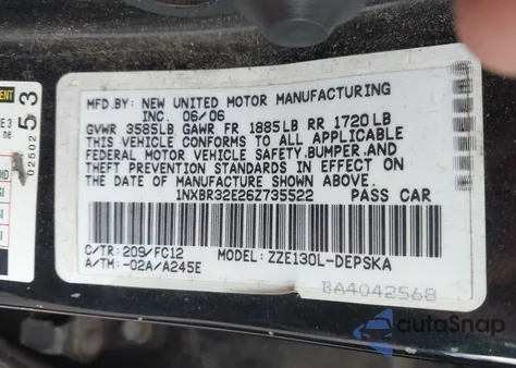 2006 Toyota Corolla S from USA, damaged, VIN 1NXBR32E26Z735522